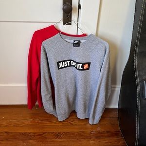 Bundle of two Nike Sweatshirts red size medium, and gray size large